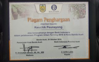 Piagam Penghargaan Atas Kerjasama dengan Bank Indonesia dalam pelaksanaan Program Urban Farming 2018 Kota Banda Aceh