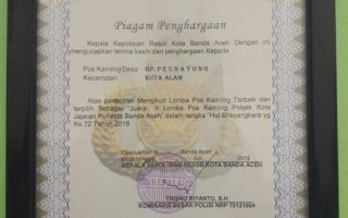 Piagam Penghargaan Lomba Pos Kamling Terbaik Juara II HUT Bhayangkara yang ke-72 Tahun 2018